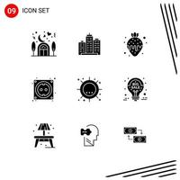 Universal Icon Symbols Group of 9 Modern Solid Glyphs of hardware cable office strawberry fondue food Editable Vector Design Elements