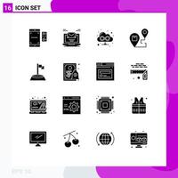 Modern Set of 16 Solid Glyphs and symbols such as shipping location email destination web Editable Vector Design Elements