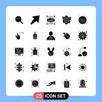 25 Solid Black Icon Pack Glyph Symbols for Mobile Apps isolated on white background 25 Icons Set vector