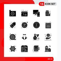 Creative Set of 16 Universal Glyph Icons isolated on White Background vector