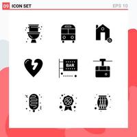 Set of 9 Vector Solid Glyphs on Grid for bar infarct transport heart attack protect Editable Vector Design Elements