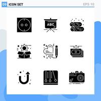 moderno 9 iconos de estilo sólido símbolos de glifo para uso general signo de icono sólido creativo aislado sobre fondo blanco paquete de 9 iconos vector