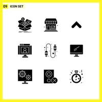 Group of 9 Solid Glyphs Signs and Symbols for cable video arrow technology call Editable Vector Design Elements
