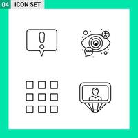 paquete de 4 iconos de estilo de línea establece símbolos de esquema para imprimir signos creativos aislados en fondo blanco 4 conjunto de iconos vector