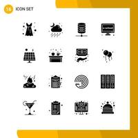 Universal Icon Symbols Group of 16 Modern Solid Glyphs of environment online server learning education Editable Vector Design Elements