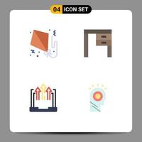 Set of 4 Vector Flat Icons on Grid for kite arrow paper furniture growth Editable Vector Design Elements