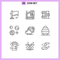 9 Icons in Line Style Outline Symbols on White Background Creative Vector Signs for Web mobile and Print