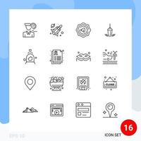 16 Universal Outlines Set for Web and Mobile Applications cleaning shower accustic woman plumb Editable Vector Design Elements