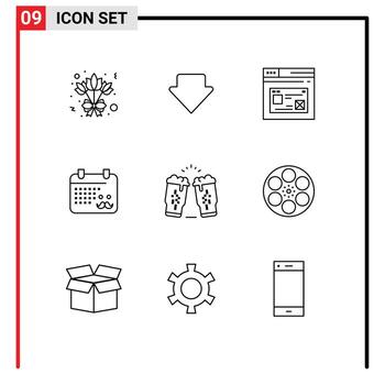 Mobile Interface Outline Set of 9 Pictograms of wine beer web fathers day dad Editable Vector Design Elements