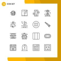 16 User Interface Outline Pack of modern Signs and Symbols of industry agriculture arrows tower cellular Editable Vector Design Elements