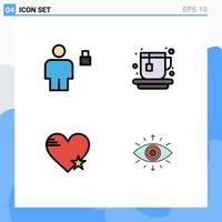 4 Universal Filledline Flat Colors Set for Web and Mobile Applications avatar heart locked hot like Editable Vector Design Elements