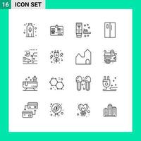 16 Universal Outlines Set for Web and Mobile Applications car side environment refrigerator by Editable Vector Design Elements