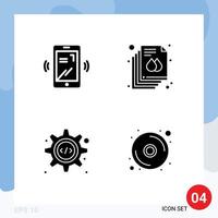 4 Thematic Vector Solid Glyphs and Editable Symbols of mobile source code document banner cd Editable Vector Design Elements