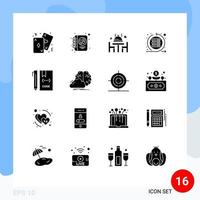 Set of 16 Commercial Solid Glyphs pack for server scrum writing iteration plate Editable Vector Design Elements