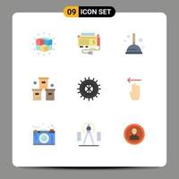Group of 9 Flat Colors Signs and Symbols for product pack power logistic plunger Editable Vector Design Elements