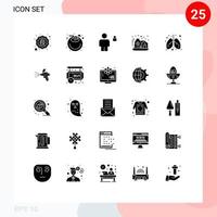 Pack of 25 Modern Solid Glyphs Signs and Symbols for Web Print Media such as care investment avatar home padlock Editable Vector Design Elements