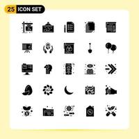 Pack of 25 Modern Solid Glyphs Signs and Symbols for Web Print Media such as notes layers picture layer pencil Editable Vector Design Elements