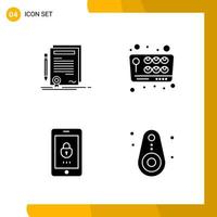 4 Icon Set Solid Style Icon Pack Glyph Symbols isolated on White Backgound for Responsive Website Designing vector