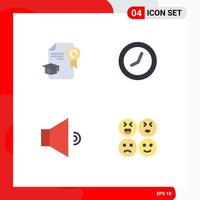 Group of 4 Modern Flat Icons Set for cap volume award watch happy Editable Vector Design Elements