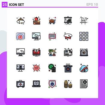 25 colores planos de línea llena universales establecidos para aplicaciones web y móviles proyector de piscina carrito de equipaje gráfico gráfico elementos de diseño vectorial editables vector