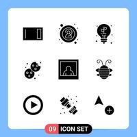 9 Solid Black Icon Pack Glyph Symbols for Mobile Apps isolated on white background 9 Icons Set vector