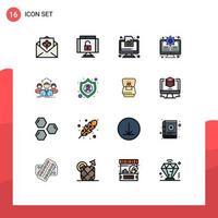 16 User Interface Flat Color Filled Line Pack of modern Signs and Symbols of update monitor security gear graph Editable Creative Vector Design Elements