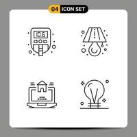 Stock Vector Icon Pack of 4 Line Signs and Symbols for level real test table bulb Editable Vector Design Elements