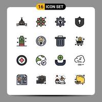 16 Thematic Vector Flat Color Filled Lines and Editable Symbols of low energy gear battery protection Editable Creative Vector Design Elements