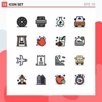 Group of 16 Modern Flat Color Filled Lines Set for swing kids food vehicles flask Editable Creative Vector Design Elements