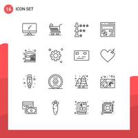 Pack of 16 creative Outlines of webpage development cart develop network Editable Vector Design Elements