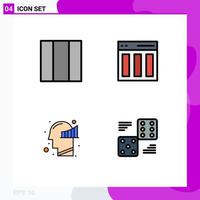 Modern Set of 4 Filledline Flat Colors Pictograph of grid mind communication user dice Editable Vector Design Elements