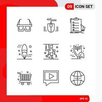 conjunto creativo de 9 iconos de contorno universal aislado sobre fondo blanco vector