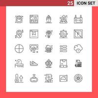 Pack of 25 Modern Lines Signs and Symbols for Web Print Media such as electricity battery ship accumulator shuttle Editable Vector Design Elements