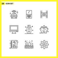 9 Icon Set Simple Line Symbols Outline Sign on White Background for Website Design Mobile Applications and Print Media vector
