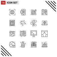 User Interface Pack of 16 Basic Outlines of shop discount bulls eye computer box Editable Vector Design Elements