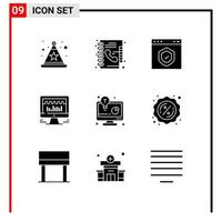 User Interface Pack of 9 Basic Solid Glyphs of business idea graph check beat computer Editable Vector Design Elements