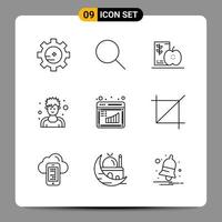 Paquete de 9 iconos negros símbolos de contorno signos para diseños receptivos sobre fondo blanco 9 conjunto de iconos vector