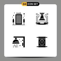 Modern Set of 4 Solid Glyphs Pictograph of building fitness destination fort shower Editable Vector Design Elements