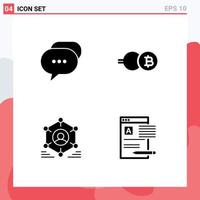 Pack of 4 creative Solid Glyphs of chat user bubble crypto people Editable Vector Design Elements