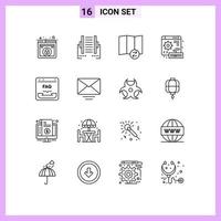 Mobile Interface Outline Set of 16 Pictograms of communication gear transfer keyboard digital Editable Vector Design Elements