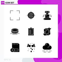 Solid Icon set Pack of 9 Glyph Icons isolated on White Background for Web Print and Mobile vector