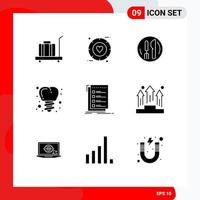 Pack of 9 Modern Solid Glyphs Signs and Symbols for Web Print Media such as list check hotel tooth implanting Editable Vector Design Elements