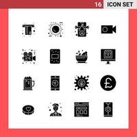 16 Icon Pack Solid Style Glyph Symbols on White Background Simple Signs for general designing vector