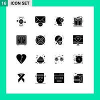 Pictogram Set of 16 Simple Solid Glyphs of athlete present head gift ecommerce Editable Vector Design Elements