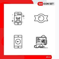 Creative Set of 4 Universal Outline Icons isolated on White Background vector