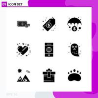 Solid Icon set Pack of 9 Glyph Icons isolated on White Background for Web Print and Mobile vector