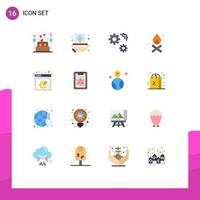 16 User Interface Flat Color Pack of modern Signs and Symbols of spanner campfire hold bonfire preferences Editable Pack of Creative Vector Design Elements