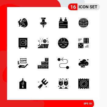 Paquete de glifos sólidos de 16 interfaces de usuario de signos y símbolos modernos de elementos de diseño de vectores editables globales de Internet para entrevistas de casilleros de usuarios