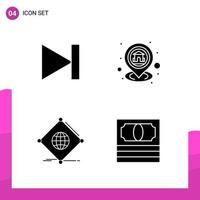 paquete de conjunto de iconos de glifo de 4 iconos sólidos aislados en fondo blanco para aplicaciones móviles y de impresión de diseño de sitios web receptivos vector