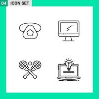 paquete de 4 iconos de estilo de línea establece símbolos de esquema para imprimir signos creativos aislados en fondo blanco 4 conjunto de iconos vector